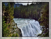 Góry, Prowincja Kolumbia Brytyjska, Rzeka Kicking Horse, Kanada, Wodospad Wapta Falls, Park Narodowy Yoho, Las, Drzewa