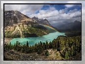 Prowincja Alberta, Jezioro Peyto Lake, Góry, Tęcza, Park Narodowy Banff, Kanada