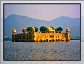Pałac, Góry, Wschód Słońca, Jaipur, Jezioro, Jal Mahal