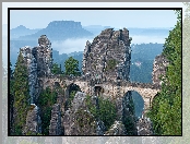 Góry Połabskie, Park Narodowy Saskiej Szwajcarii, Most, Niemcy, Drzewa, Skały, Formacja skalna, Bastei