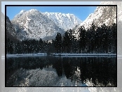Góry, Las, Śnieg, Jezioro