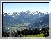 Góry, Austria, Kanisfluh, Drzewa, Ośnieżone, Dolina