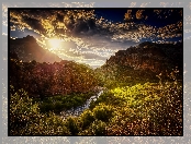 Wschód słońca, Stany Zjednoczone, Arizona, Rzeka Salt River, Góry