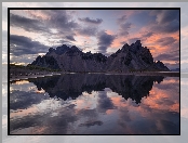 Odbicie, Plaża Stokksnes, Poranek, Islandia, Vestrahorn, Morze, Góry