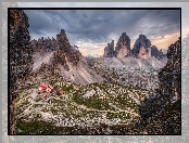 Kaplica, Schronisko, Włochy, Dom, Dolomity, Tre Cime di Lavaredo, Góry, Auronzo, Chmury