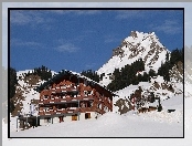 Góry, Austria, Damuls, Śnieg, Zima, Pensjonat