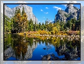 Rzeka, Stan Kalifornia, Stany Zjednoczone, Drzewa, Park Narodowy Yosemite, Góry
