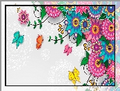 Grafika, Motylki, 2D, Kwiaty
