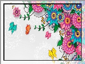 Grafika, Motylki, 2D, Kwiaty