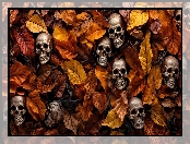 Liście, Grafika AI, Halloween, Czaszki