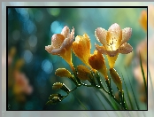 Kwiaty, Grafika AI, Żółte, Frezje