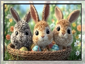 Pisanki, Grafika AI, Zajączki, Koszyk