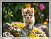 Skała, Grafika AI, Kot, Kotek