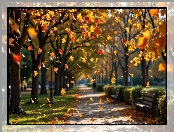 Park, Grafika AI, Jesień, Liście