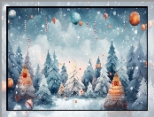 Bombki, Grafika, Boże Narodzenie, Drzewa