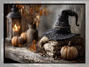 Halloween, Czarny, Dynia, Grafika Ai, Czarownicy, Kapelusz