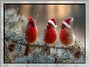 Sosna, Trzy, Gałązka, Grafika AI, Kardynały, Ptaki