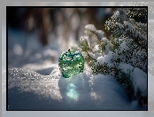 Śnieg, Zielone, Gałązki, Grafika AI, Jabłko, Szklane