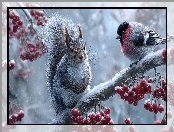 Zima, Wiewiórka, Jarzębina, Grafika AI, Gałąź, Gil