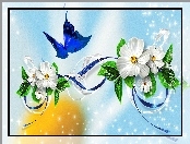 Grafika, Motyl, Kwiatki, Niebieski