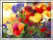 Grafika, Abstrakcja, Kwiaty, Kolorowe