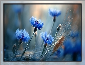 Zboże, Chabry, Kwiaty, Grafika AI, Niebieskie, Kłosy