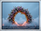 Mgła, Piasek, Kwiaty, Grafika, Różowe, Róże, Łuk