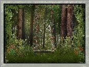 Grafika, Huśtawka, Las, Drzewa