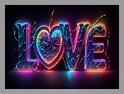 Czarne, Tło, Miłość, Grafika, Napis, Love, Neon