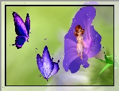 Grafika, Fioletowy, Kwiat, Motyle, Laleczka