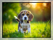 Światło, Beagle, Słoneczne, Grafika, Szczeniak, Pies