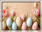 Wielkanoc, Nakrapiane, Tulipany, Grafika, Kwiaty, Pisanki