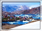Grenlandia, Góry, Kolorowe, Domy, Miasteczko