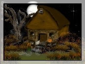 Halloween, straszny dom , drzewo