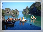 Halong Bay, Skały, Zatoka, Stateczki