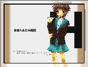 Suzumiya Haruhi No Yuuutsu, brązowy sweter, okulary