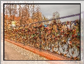 HDR, Gdańsk, Most Miłości, Balustrada, Kłódki