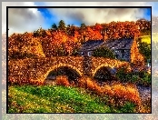 HDR, Jesień, Dom, Kamienny Most, Rzeczka