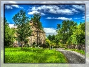 HDR, Dom, Drzewa, Trawa, Dróżka