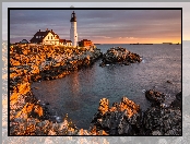 Latarnia morska, Portland Head Light, Stany Zjednoczone, Cape Elizabeth, Morze, Skały, Stan Maine