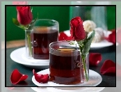 Herbata, Róże, Szklanki, Talerzyki