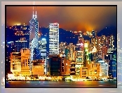 Hong Kong, Nocą, Wieżowce