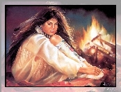 Kobieta, Indianka, Ognisko