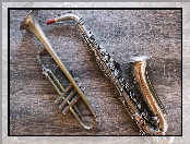 Instrumenty, Drewno, Saksofon, Trąbka