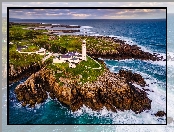 Morze, Portsalon, Irlandia Północna, Latarnia morska, Fanad Head Lighthouse, Skały, Chmury