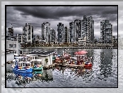 Granvill Island, Łodzie, Rzeka, Kanada, Wieżowce, Vancouver