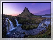 Wodospad Kirkjufellsfoss, Rzeka, Islandia, Góra Kirkjufell