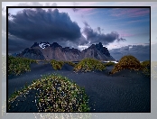 Islandia, Góry, Niebo, Morze, Wydmy