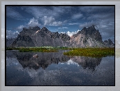 Stokksnes, Góra, Chmury, Islandia, Morze, Vestrahorn