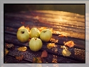Jabłka, Jesień, Liście, Ławka